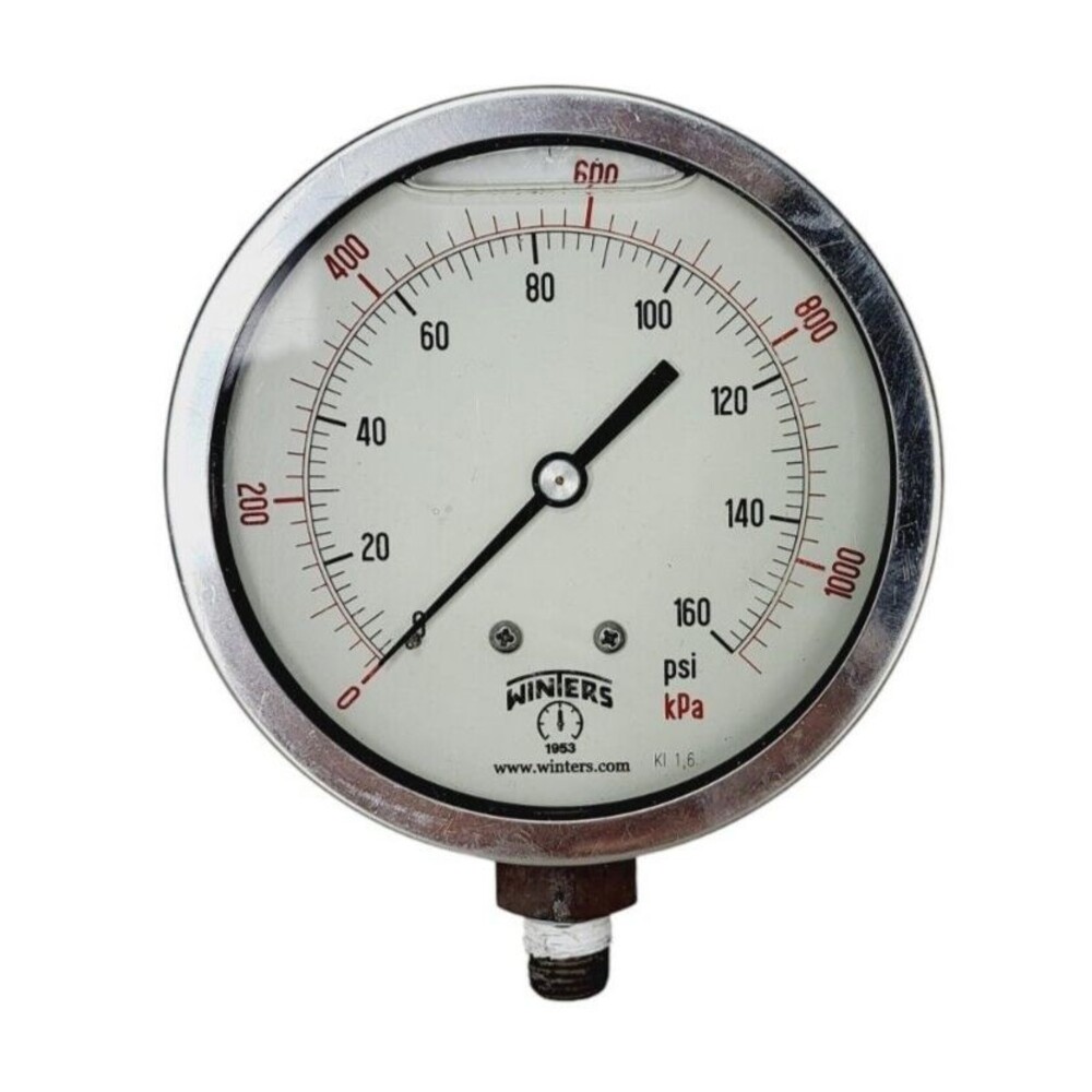 Winters Pressure Gauge 0-160 PSI & 0-1100 kPa Steel 4 1/4" Diameter Italy